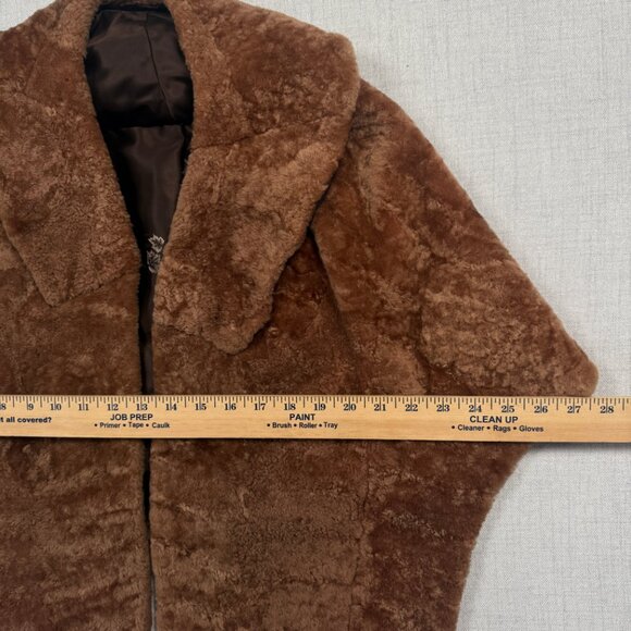 Vintage Faux Fur Shawl Collar Jacket Brown Hook Closure Plush Lined - Picture 14 of 16